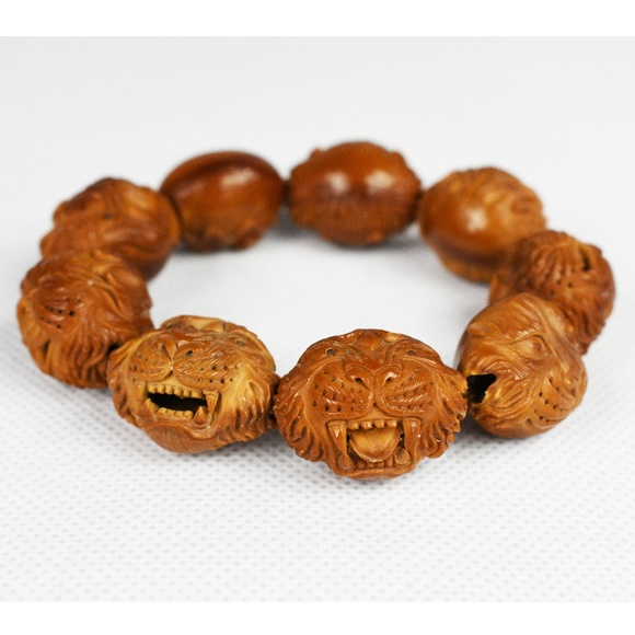 Powerful Artist Hand Carved 9 Tiger Men's Bracelet - Picture 2 of 8